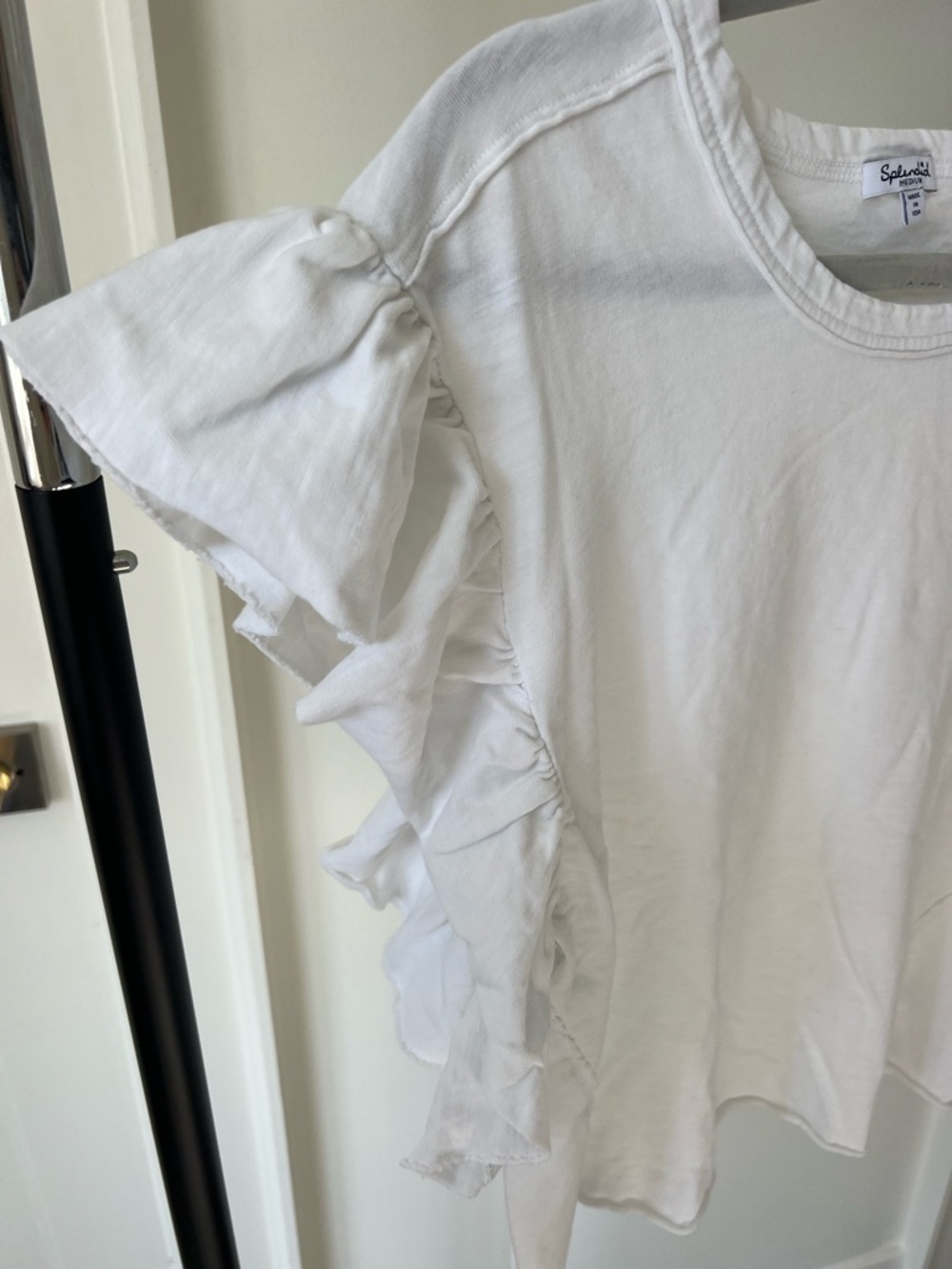 Splendid White Ruffle Short Sleeve Tee - Picture 3 of 4